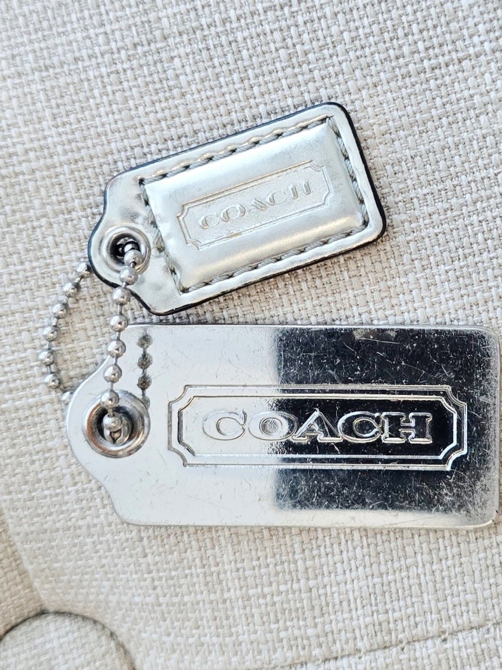 Coach Silver Metal & Leather Tag Keychain